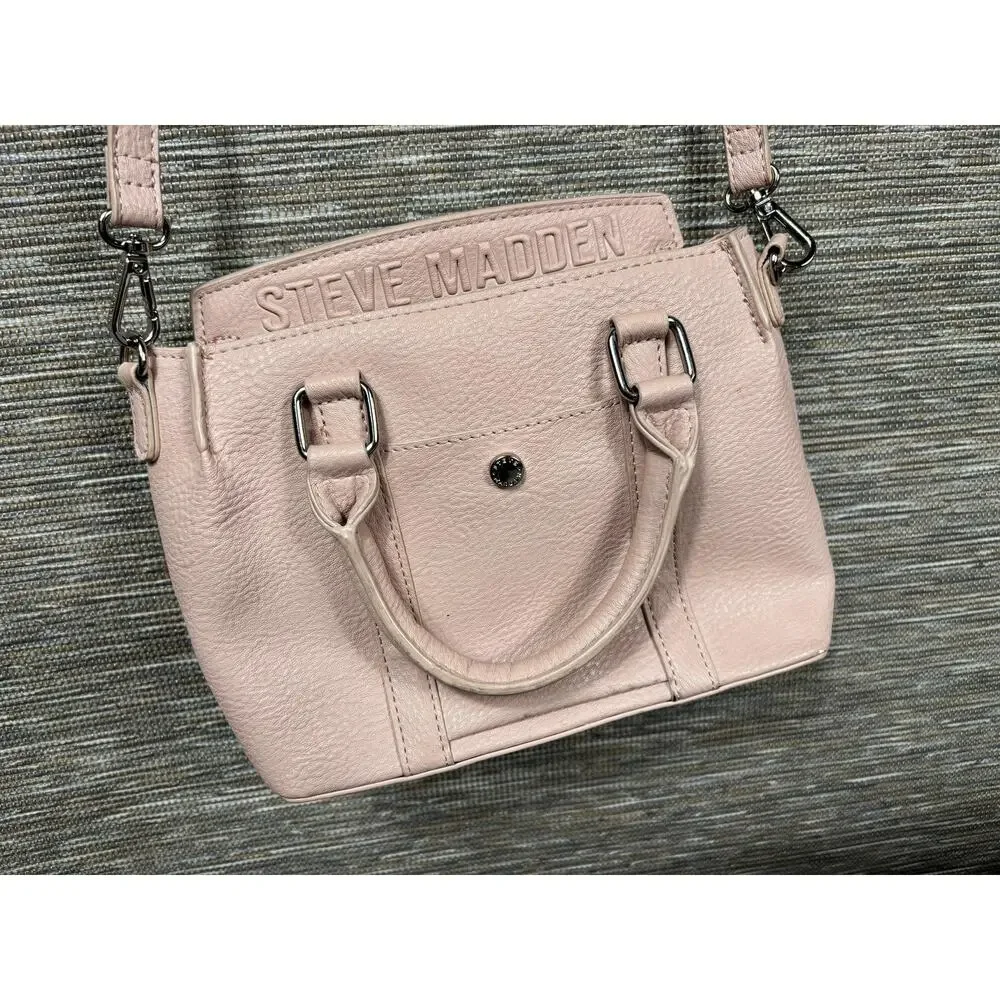 Steve Madden Satchel Bag Womens Small Pink Faux Leather Crossbody Zip Purse